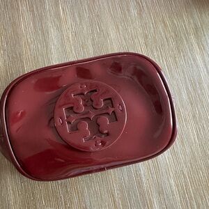 Tory Burch Stacked Patent Small zippered Cosmetic Case Bag Wine